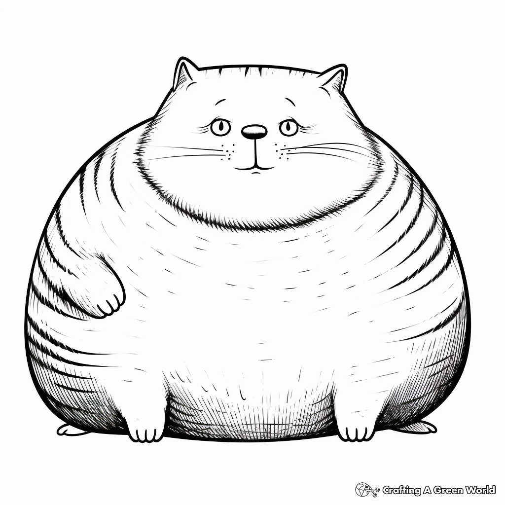 Detailed Fat Cat in the Grass Coloring Pages for Adults 3