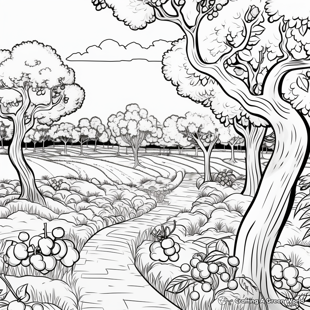 Detailed Fig Orchard Coloring Pages for Adults 3