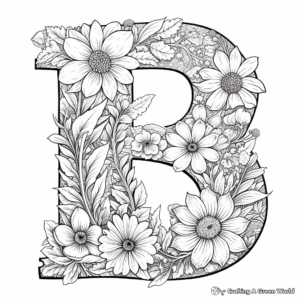 Detailed Floral Alphabet Coloring Pages for Adults 4