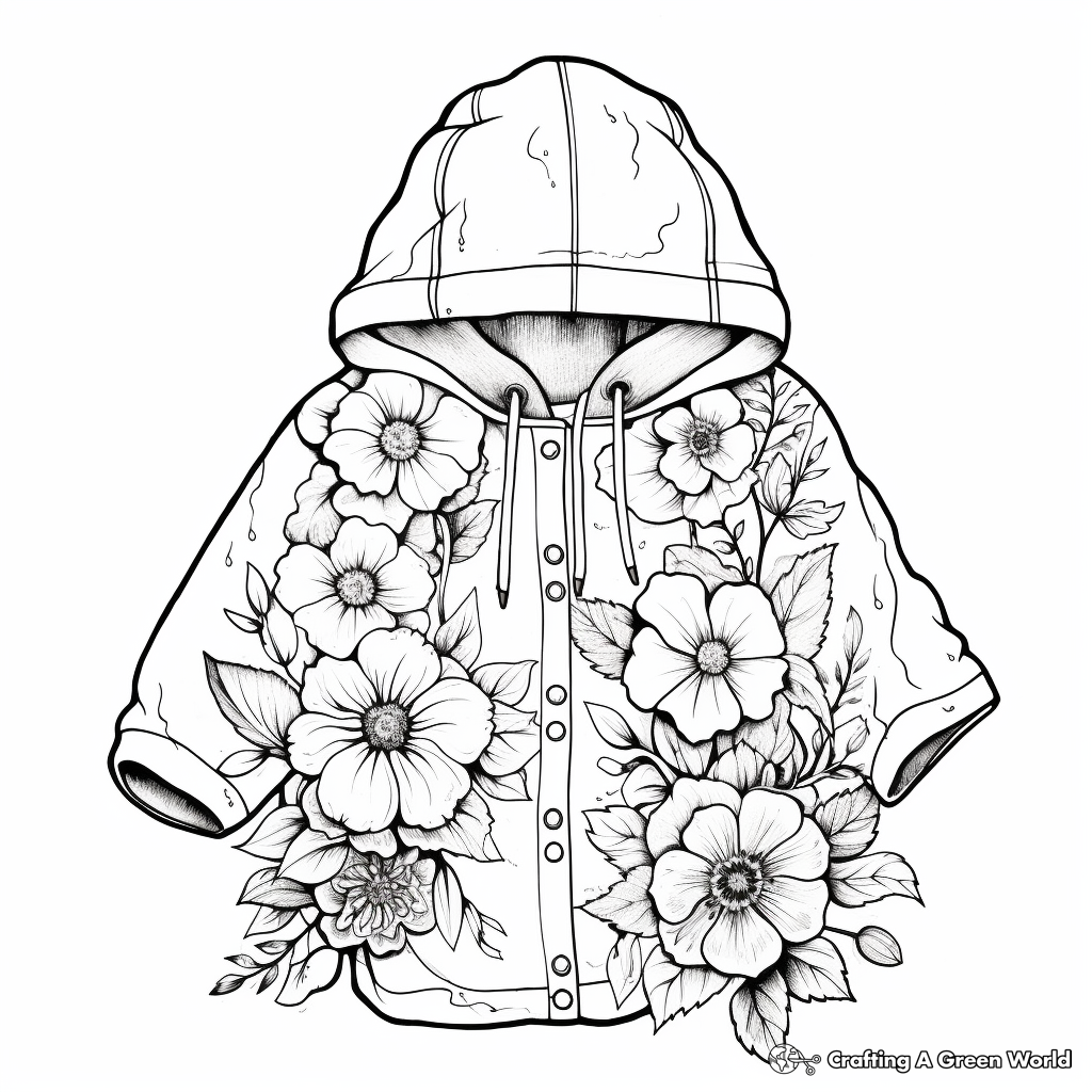 Detailed Floral Raincoat Coloring Pages for Adults 1