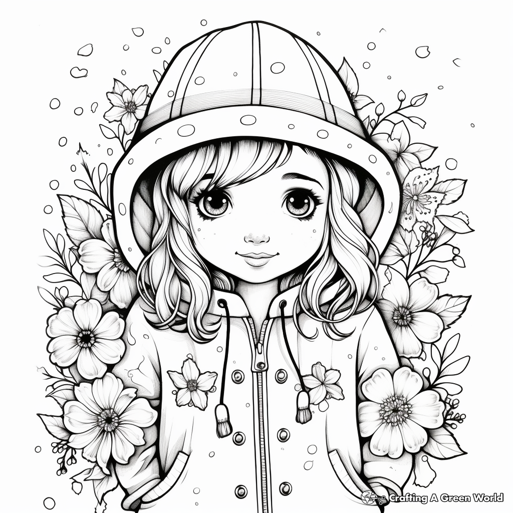 Detailed Floral Raincoat Coloring Pages for Adults 2