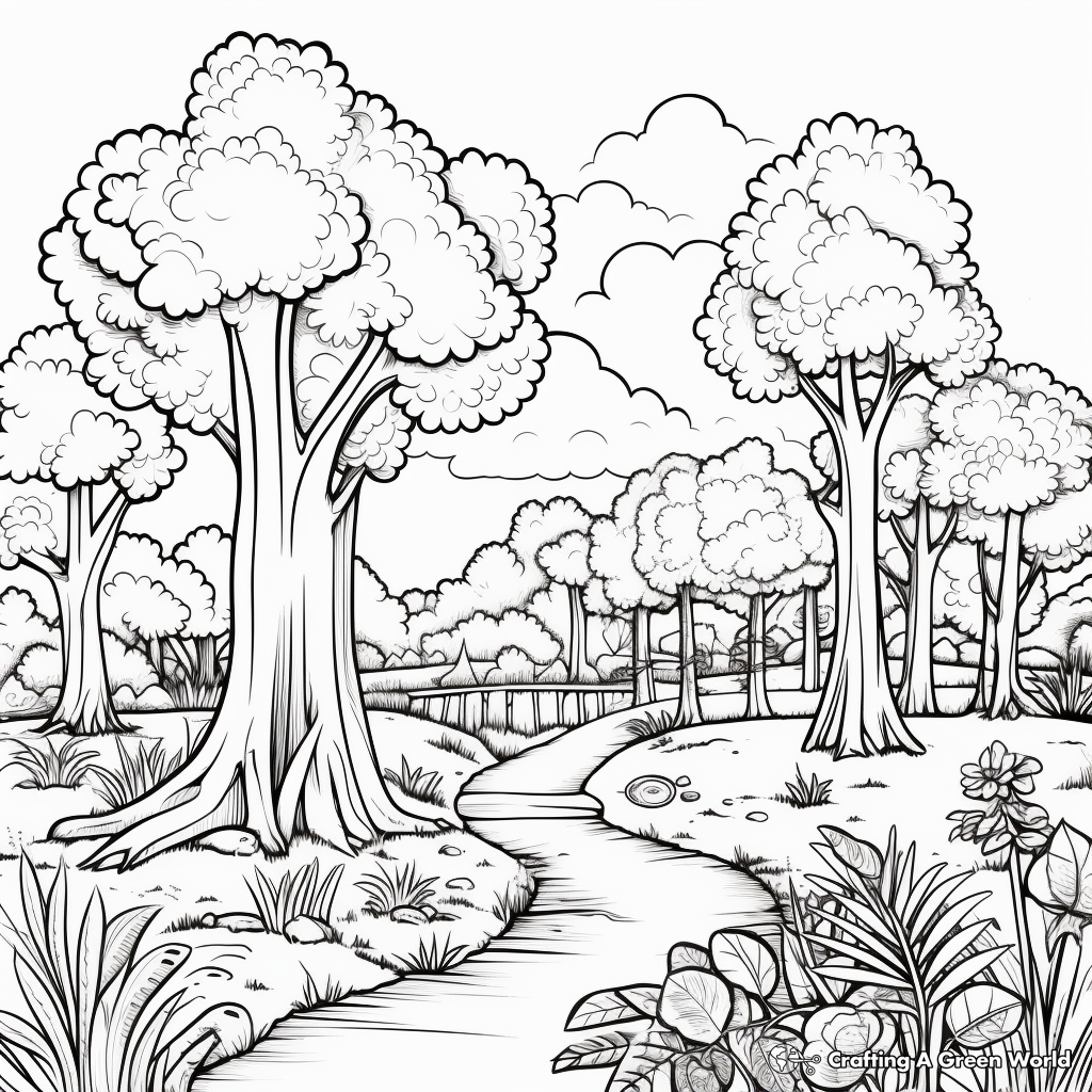 Detailed Forest Scene for Arbor Day Coloring Pages 1