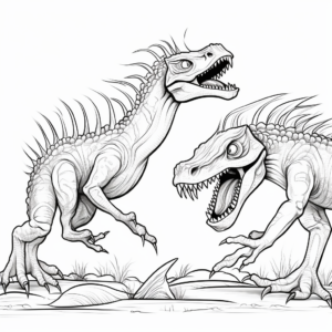 Detailed Fossil Spinosaurus vs T-Rex coloring pages for Adults 1