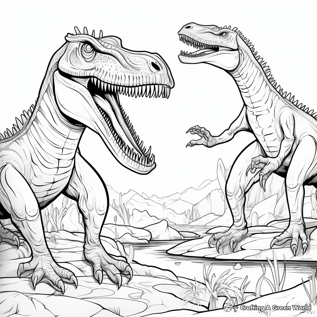 Detailed Fossil Spinosaurus vs T-Rex coloring pages for Adults 3