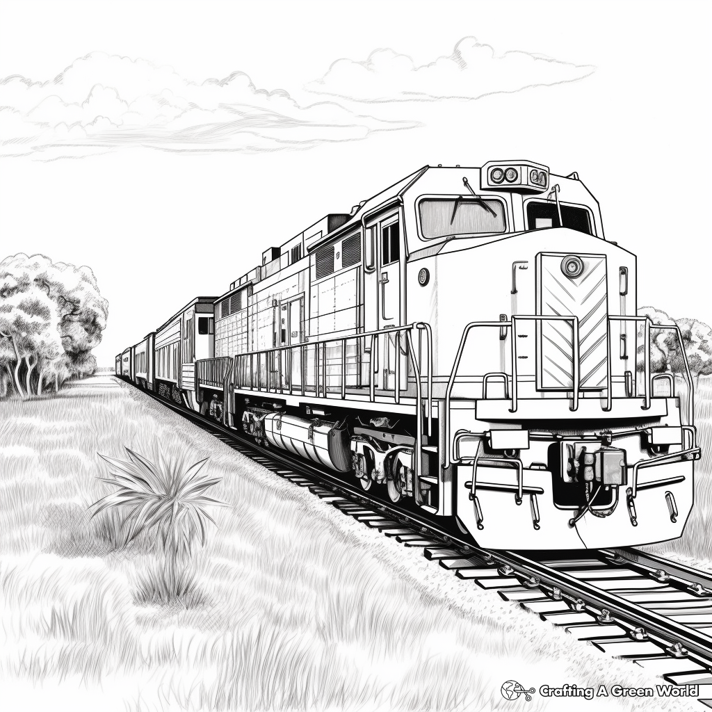 Detailed Freight Train Coloring Pages for Adults 4