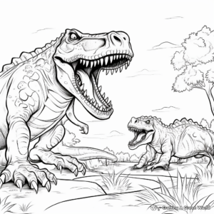 Detailed Giganotosaurus and T Rex for Adults Coloring Pages 1