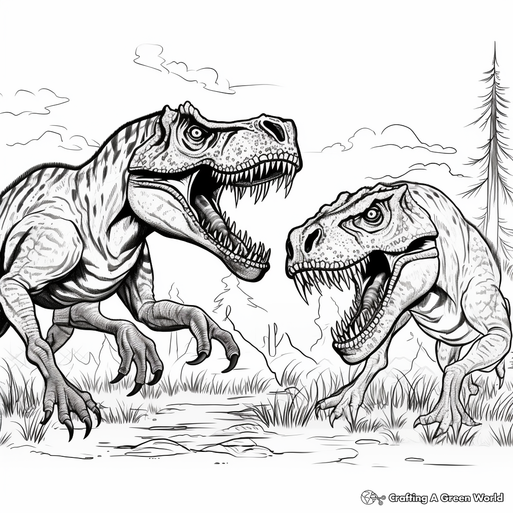 Detailed Giganotosaurus and T Rex for Adults Coloring Pages 3
