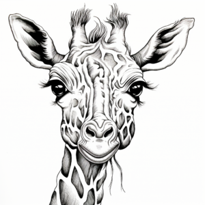 Detailed Giraffe Head Coloring Pages for Adults 1