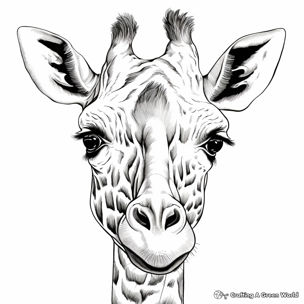 Detailed Giraffe Head Coloring Pages for Adults 2