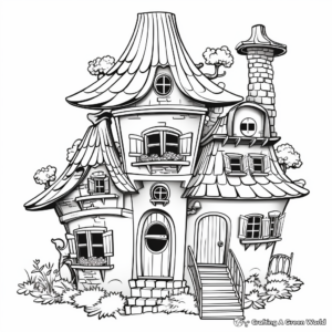 Detailed Gnome House Village Coloring Pages for Adults 2
