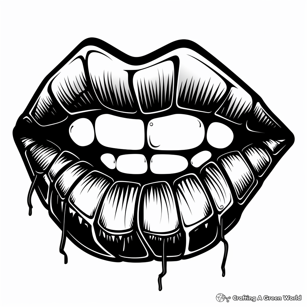 Detailed Goth Black Lips Coloring Pages for Adults 1