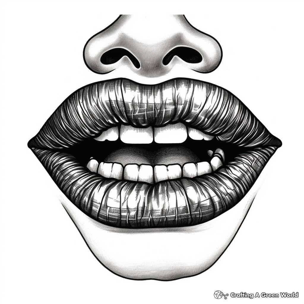 Detailed Goth Black Lips Coloring Pages for Adults 4