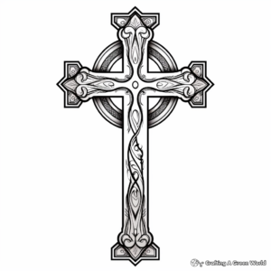 Detailed Gothic Cross Coloring Sheets for Adults 4