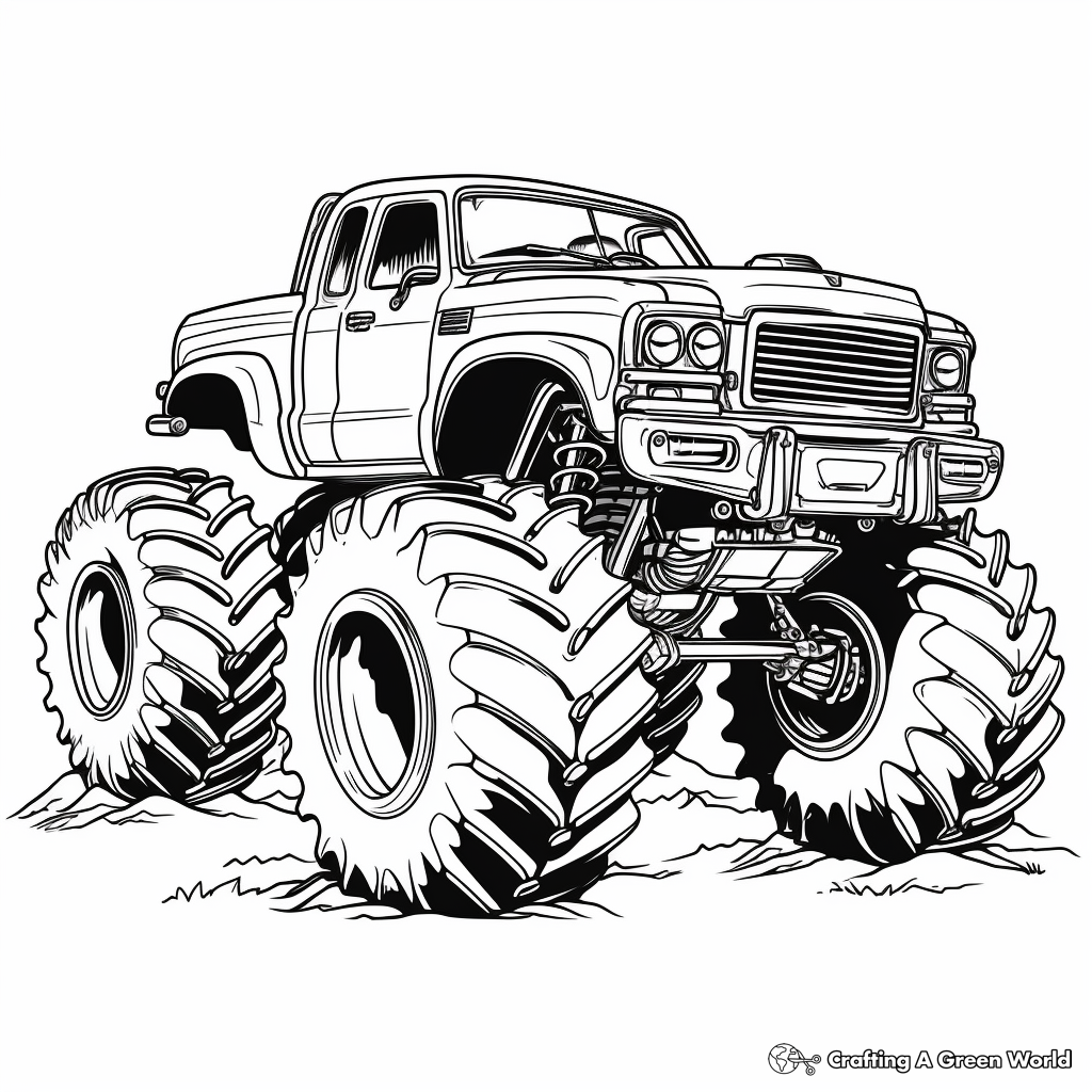 Detailed Grave Digger Monster Truck Coloring Pages for Adults 2