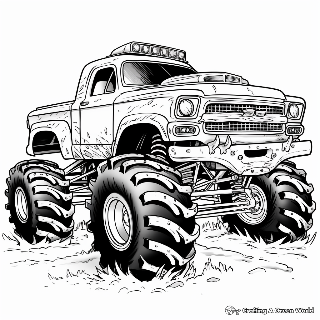 Detailed Grave Digger Monster Truck Coloring Pages for Adults 3