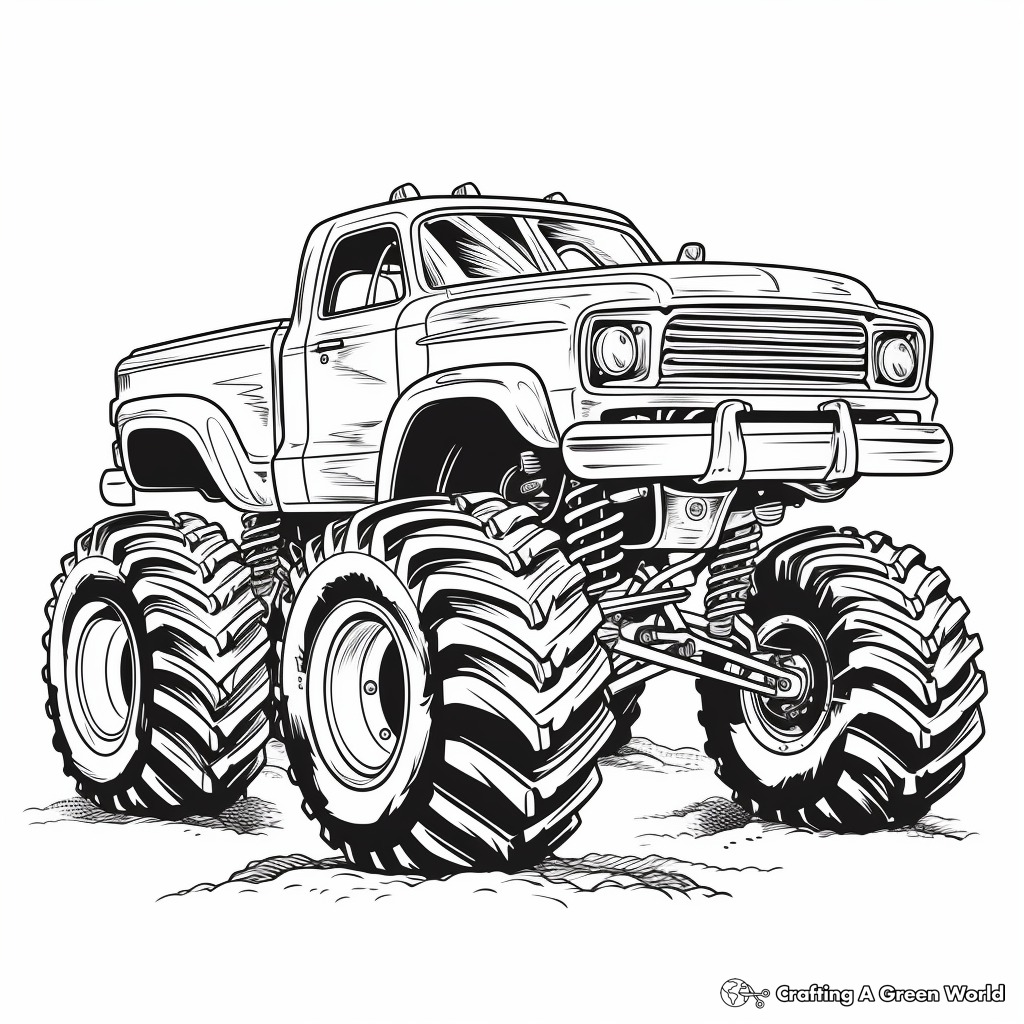 Detailed Grave Digger Monster Truck Coloring Pages for Adults 4