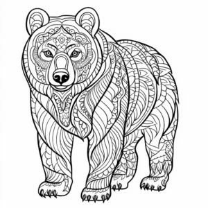 Detailed Grizzly Bear Coloring Pages for Adults 1