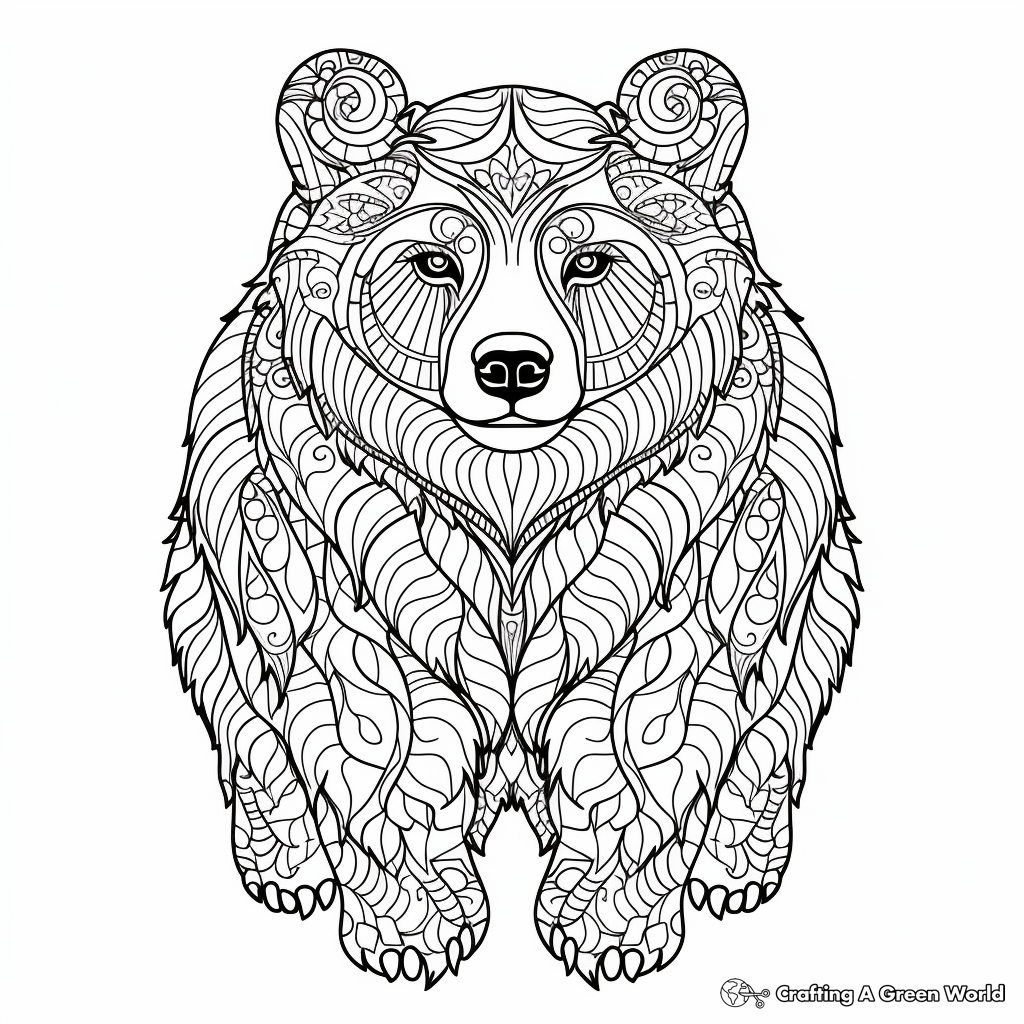 Detailed Grizzly Bear Coloring Pages for Adults 2