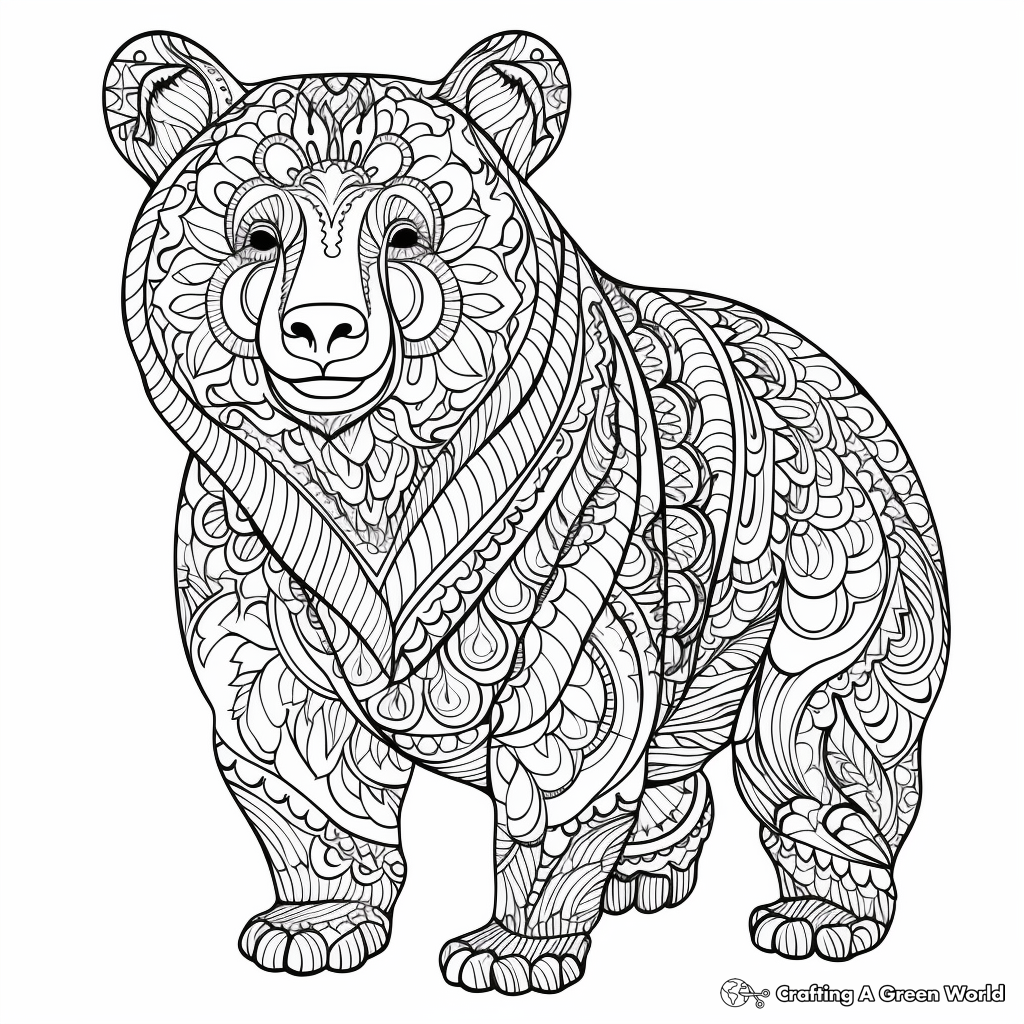 Detailed Grizzly Bear Coloring Pages for Adults 3