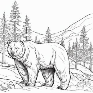 Detailed Grizzly Bear in the Wild Coloring Pages for Adults 1