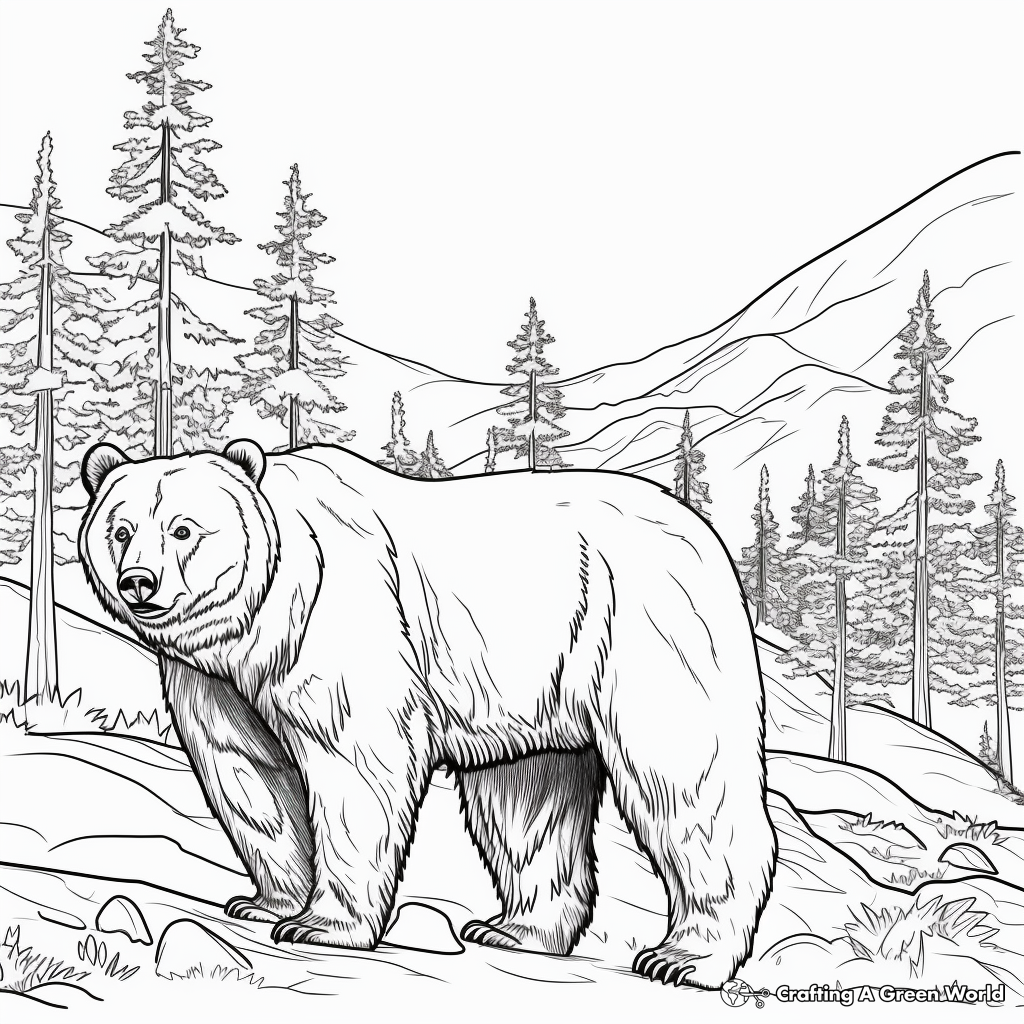 Detailed Grizzly Bear in the Wild Coloring Pages for Adults 1