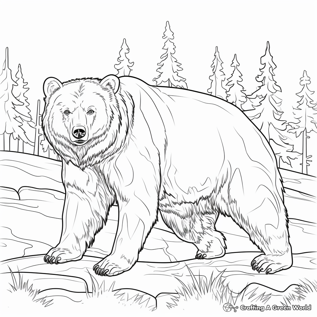 Detailed Grizzly Bear in the Wild Coloring Pages for Adults 2