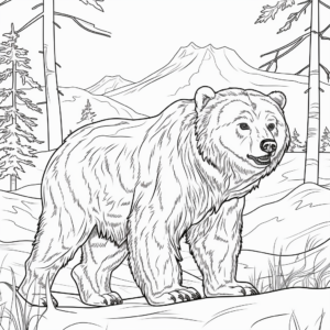 Detailed Grizzly Bear in the Wild Coloring Pages for Adults 3