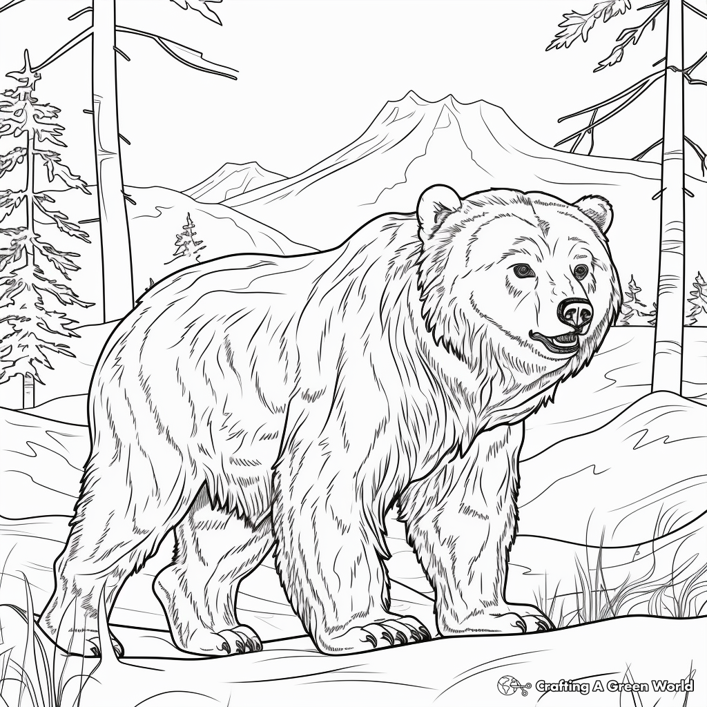 Detailed Grizzly Bear in the Wild Coloring Pages for Adults 3