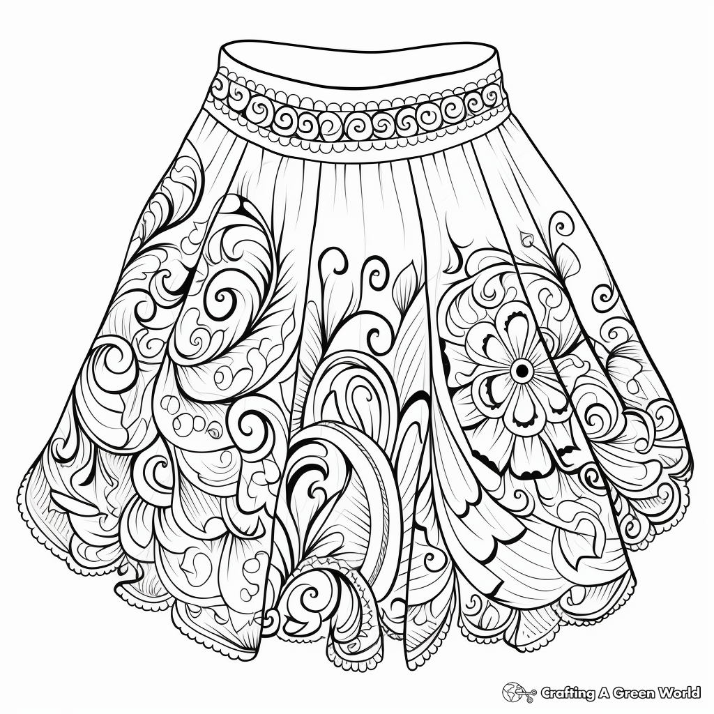 Detailed Gypsy Skirt Coloring Pages for Adults 4