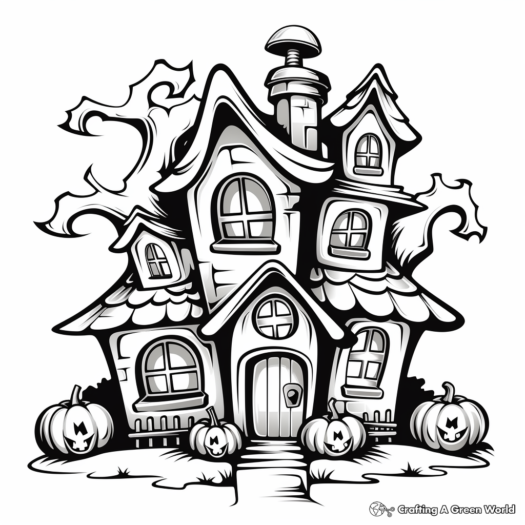 Detailed Haunted House Coloring Sheets 2