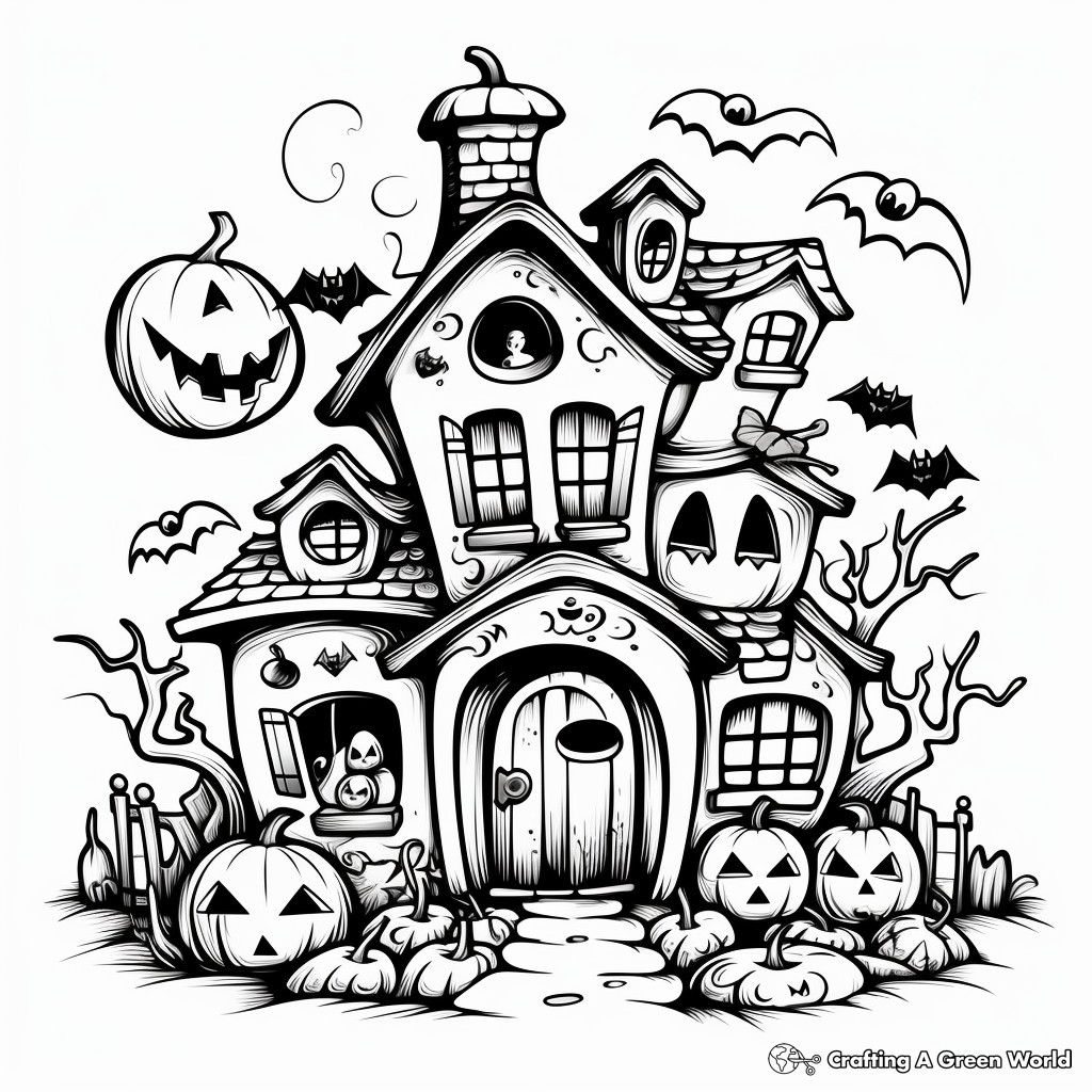 Detailed Haunted House Coloring Sheets 3