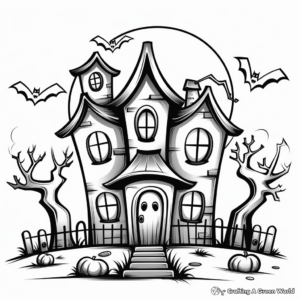 Detailed Haunted House Coloring Sheets 4