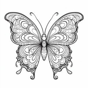 Detailed Heart Butterfly Coloring Pages 1