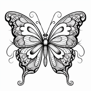 Detailed Heart Butterfly Coloring Pages 2