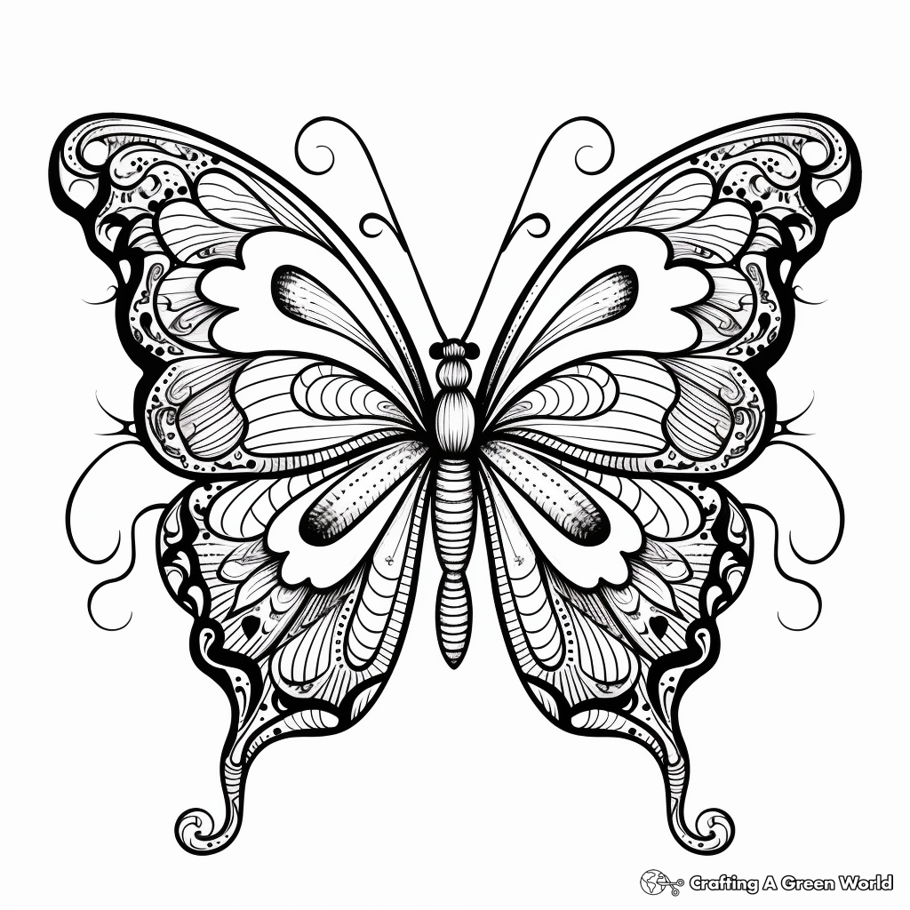 Detailed Heart Butterfly Coloring Pages 2