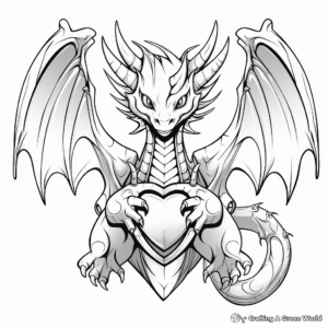 Detailed Heart with Dragon Wings Coloring Pages for Adults 1