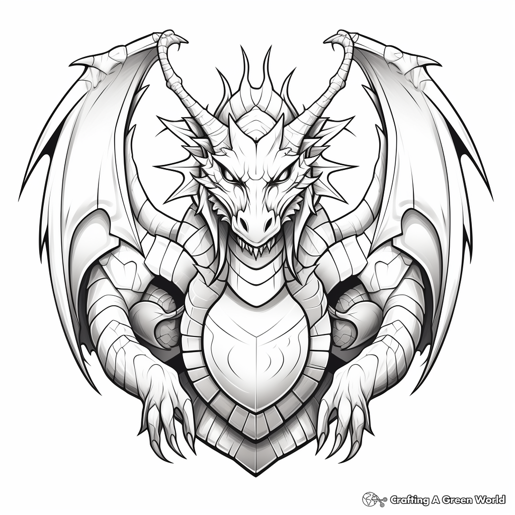 Detailed Heart with Dragon Wings Coloring Pages for Adults 2