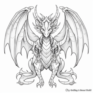 Detailed Heart with Dragon Wings Coloring Pages for Adults 3