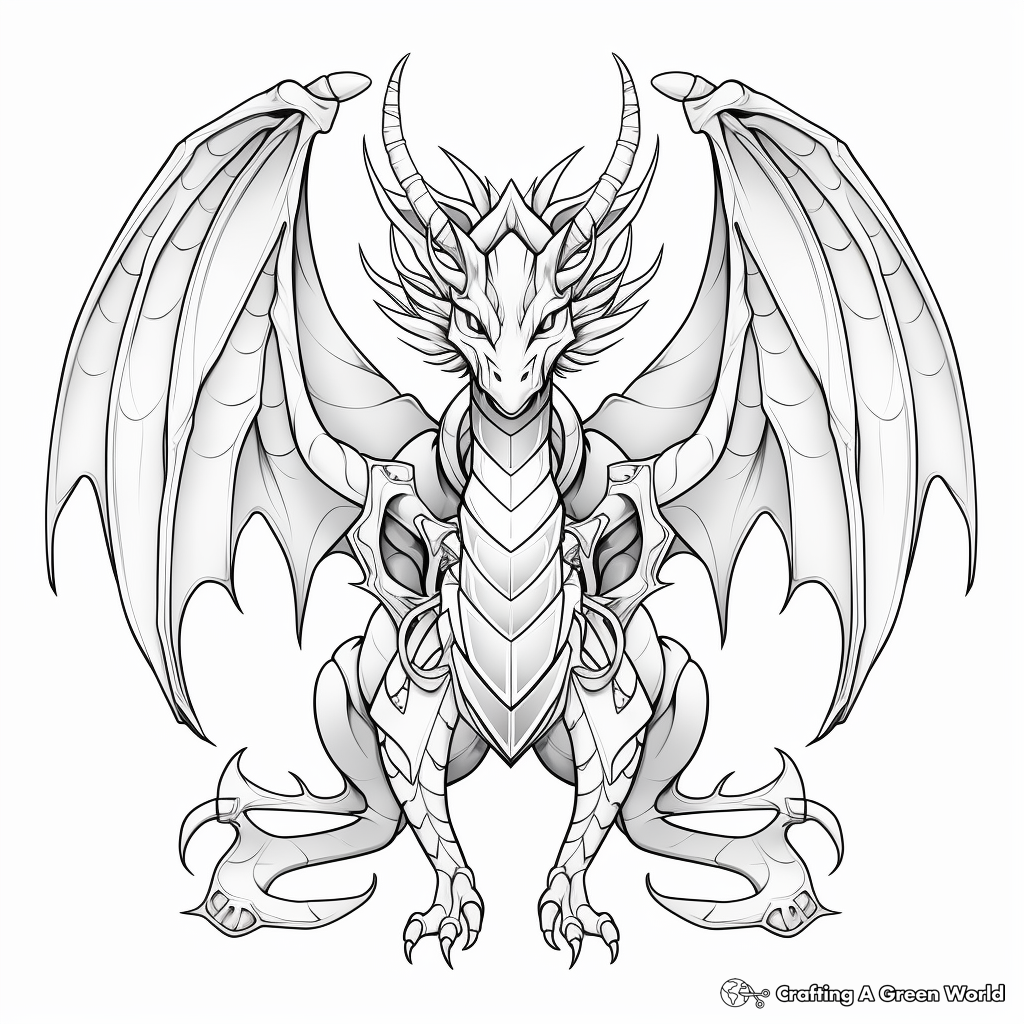 Detailed Heart with Dragon Wings Coloring Pages for Adults 3