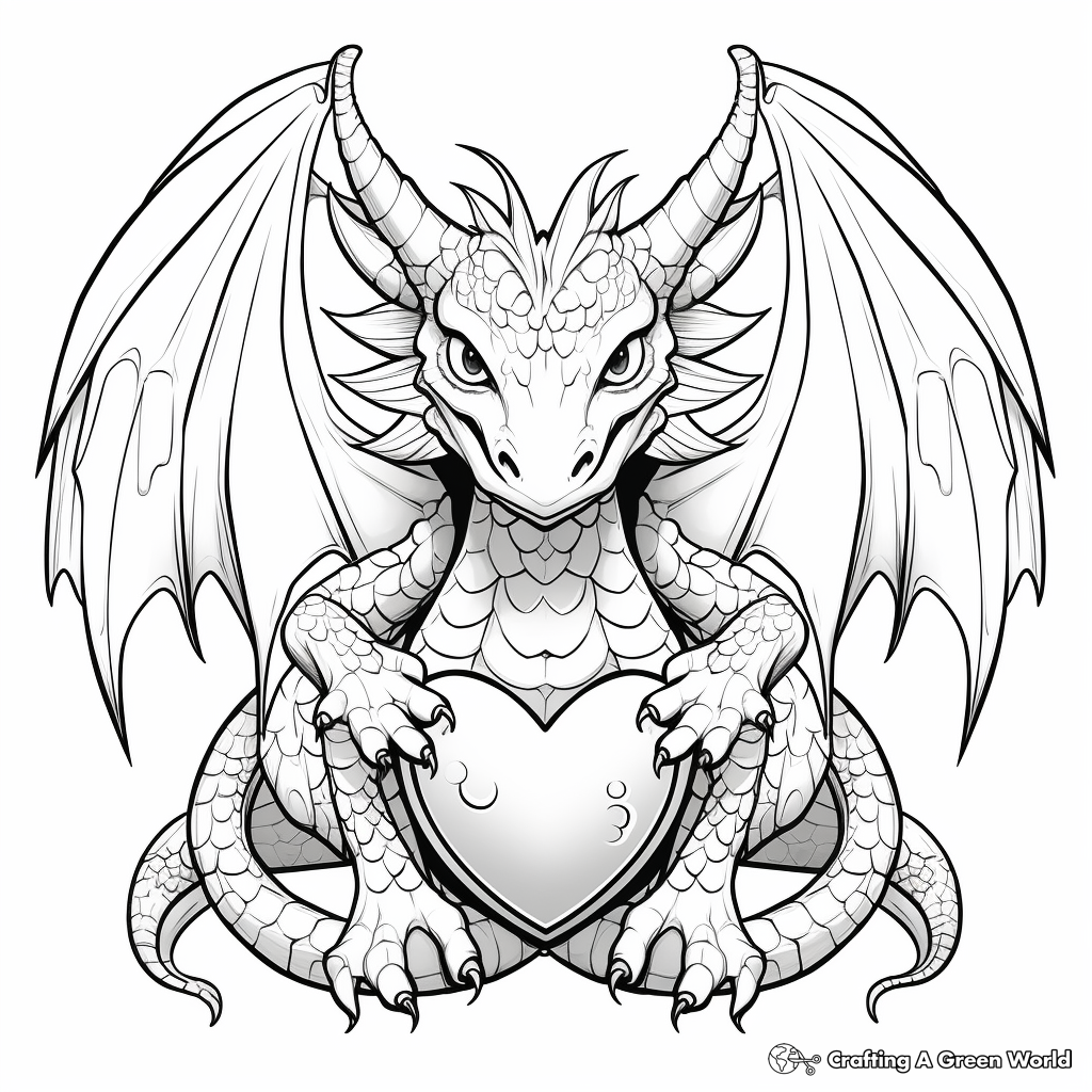 Detailed Heart with Dragon Wings Coloring Pages for Adults 4