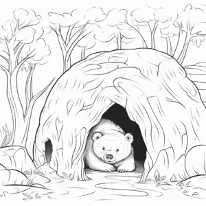 Detailed Hibernating Bear Cave Coloring Pages 1