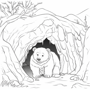 Detailed Hibernating Bear Cave Coloring Pages 2