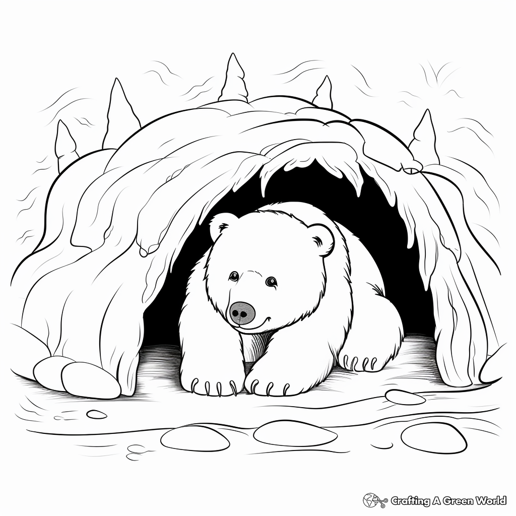 Detailed Hibernating Bear Cave Coloring Pages 4
