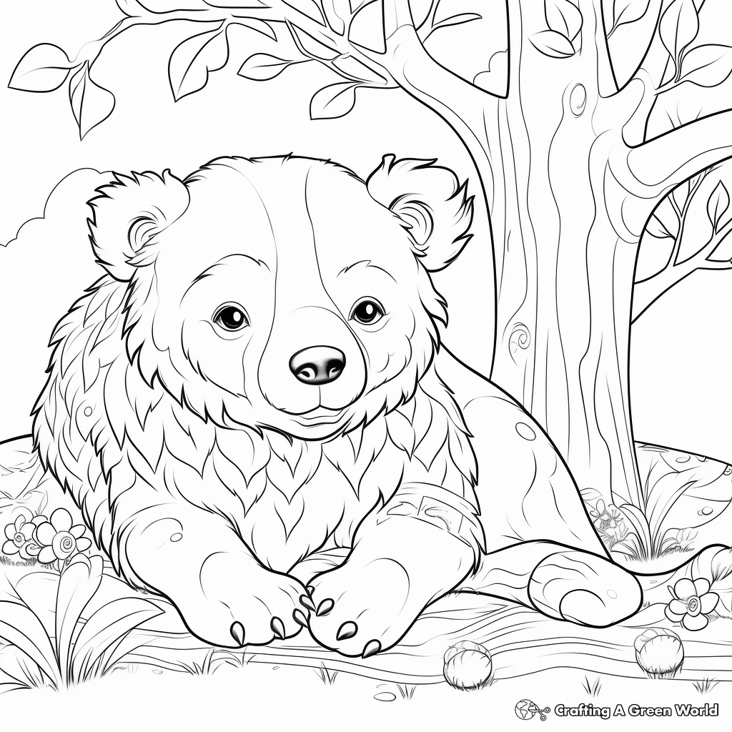 Detailed Hibernating Grizzly Bear Coloring Pages 1