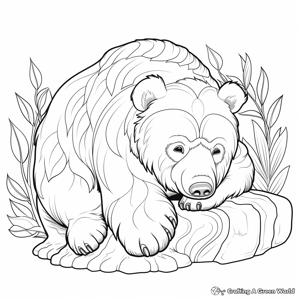 Detailed Hibernating Grizzly Bear Coloring Pages 2