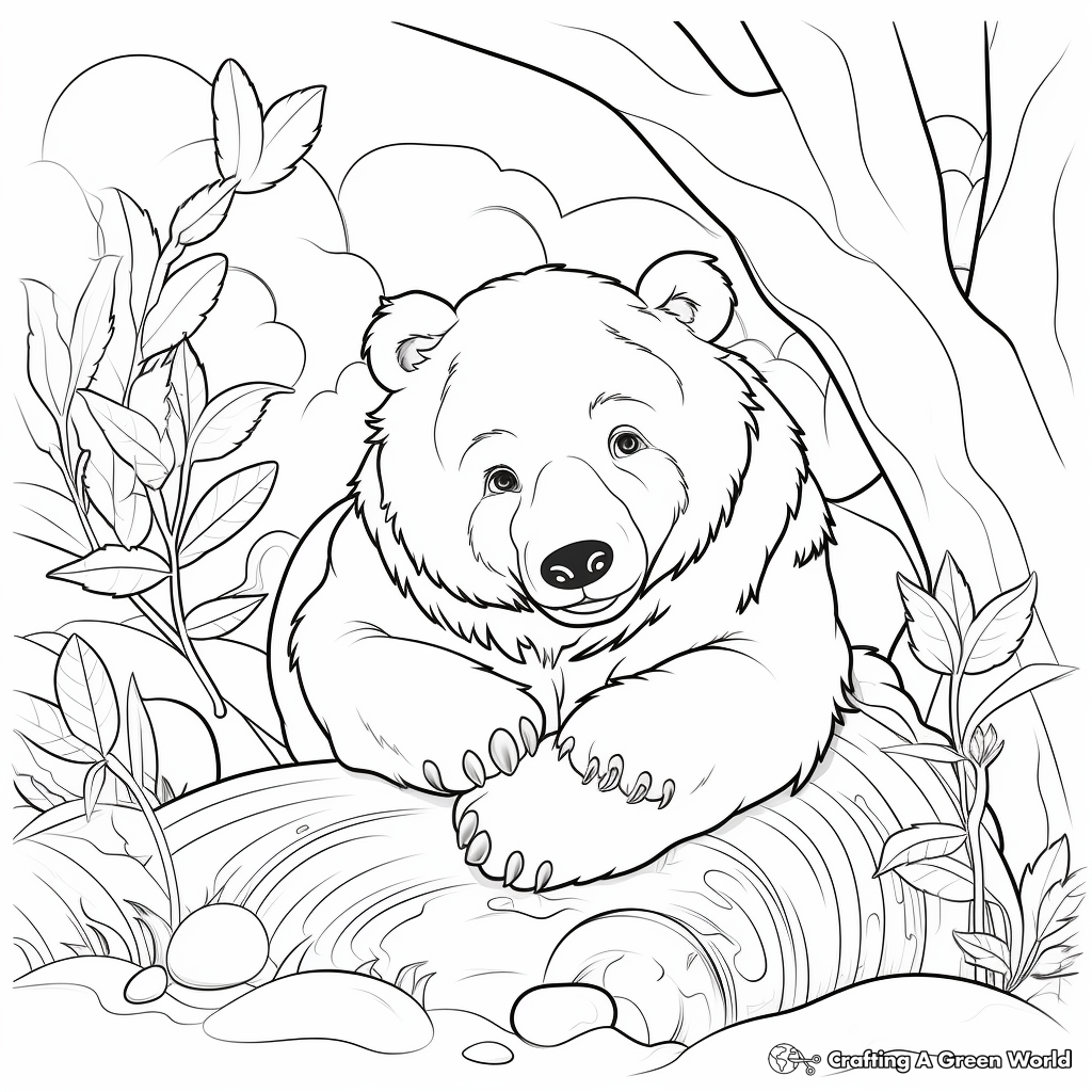 Detailed Hibernating Grizzly Bear Coloring Pages 3