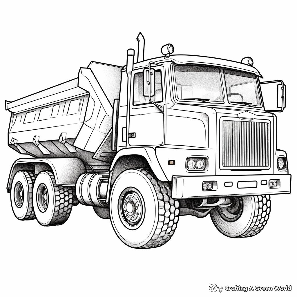 Detailed Industrial Dump Truck Coloring Pages for Adults 3