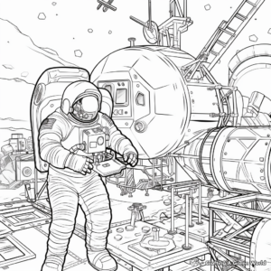 Detailed International Space Station and Astronaut Coloring Pages 1