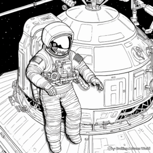 Detailed International Space Station and Astronaut Coloring Pages 2