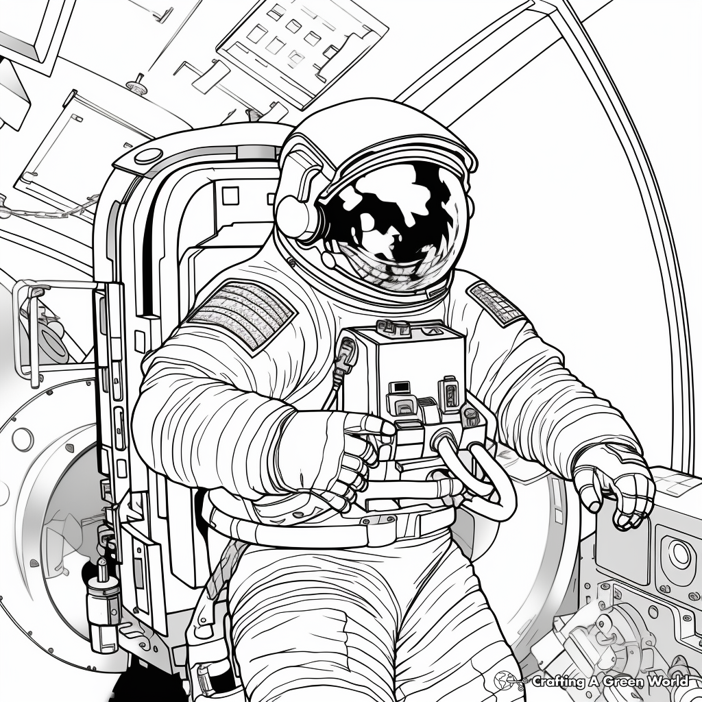 Detailed International Space Station and Astronaut Coloring Pages 3